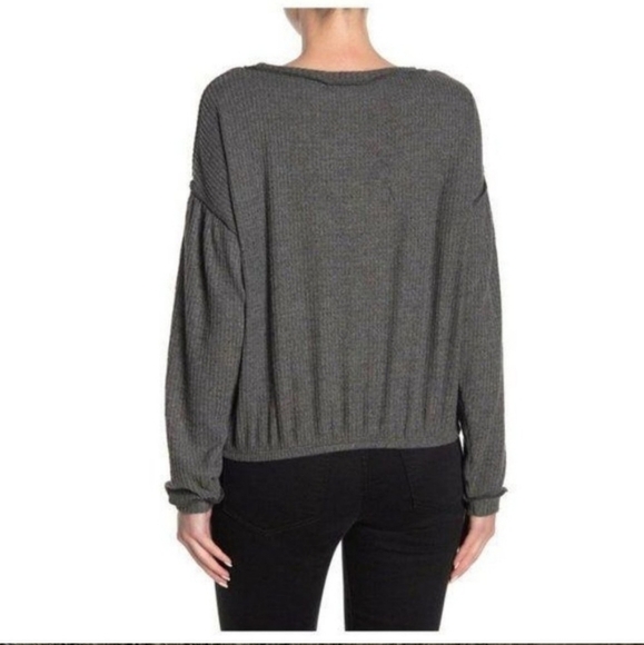 Socialite charcoal grey oversized waffle knit tie front top - Picture 2 of 8